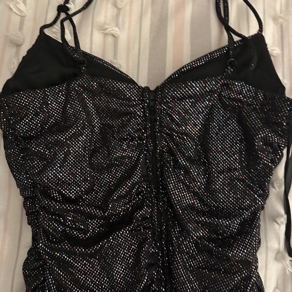 Chic Black Ruched Mini Dress - Picture 5 of 5